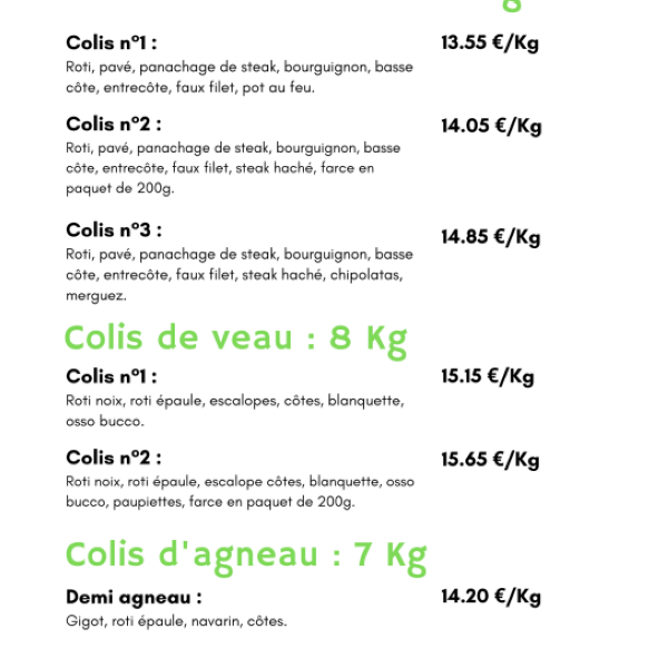 tarifs boeuf veau agneau